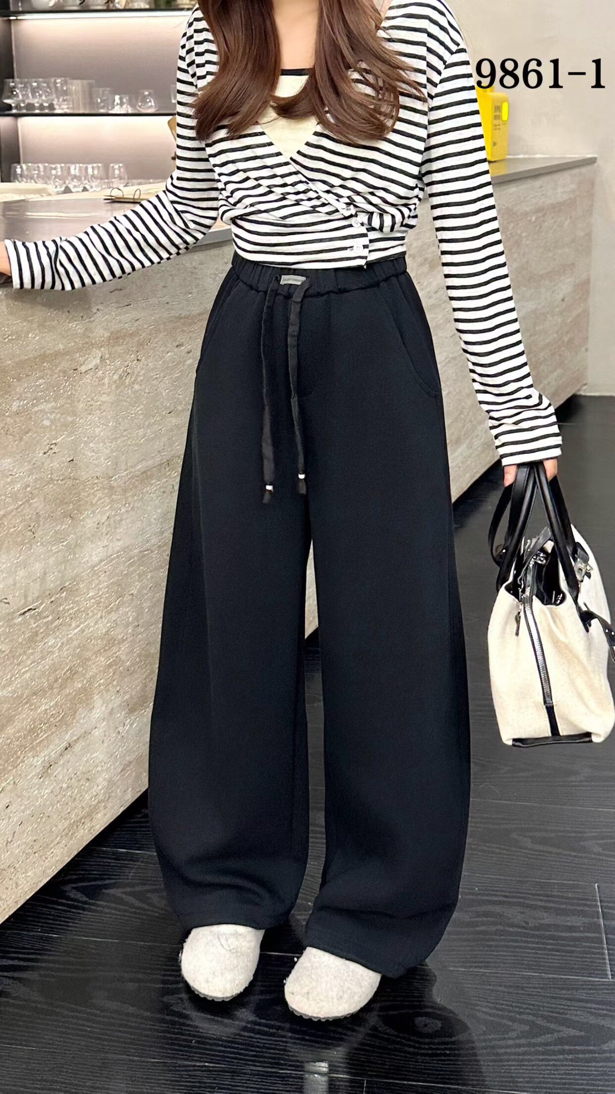 木子家厚料9861-1高腰显瘦直筒裤女休闲裤宽松阔腿裤拖地裤长裤潮