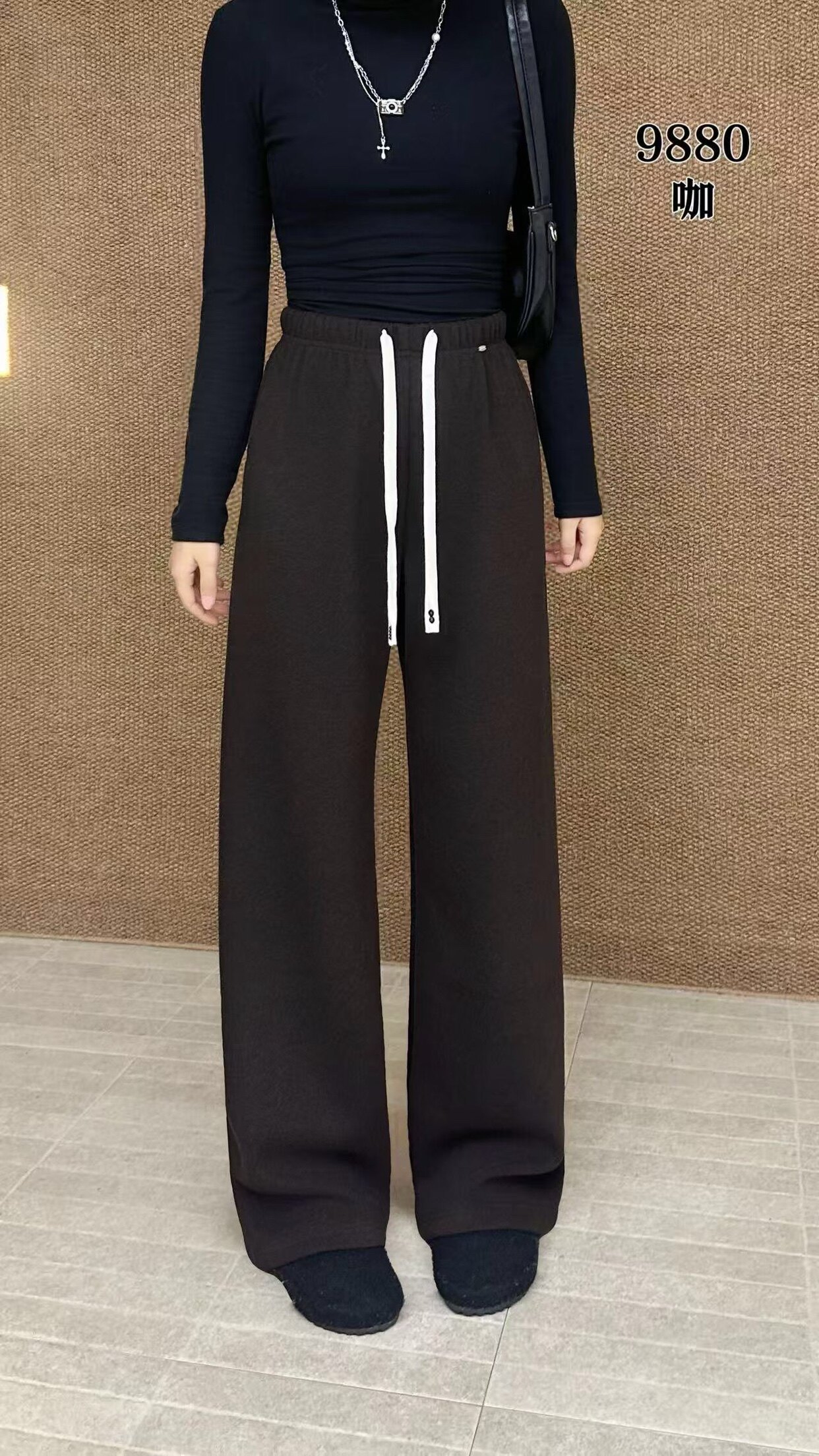 木子家秋冬糯米绒厚料9880高腰显瘦直筒拖地女裤宽松休闲阔腿裤子