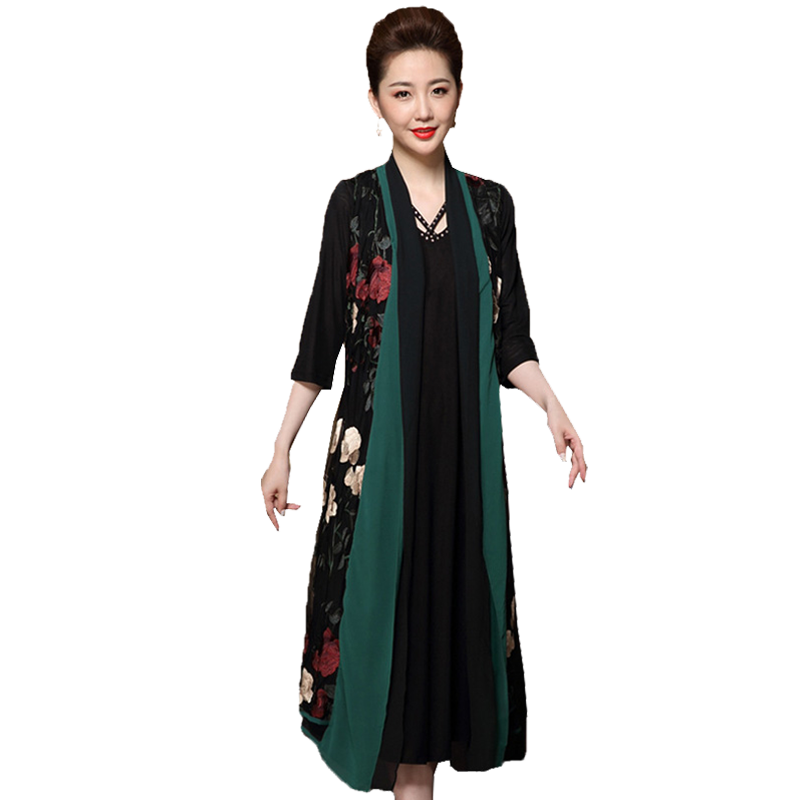 诺鑫清仓处理 中老年过膝长款两件套连衣裙 婚礼宴会妈妈长裙