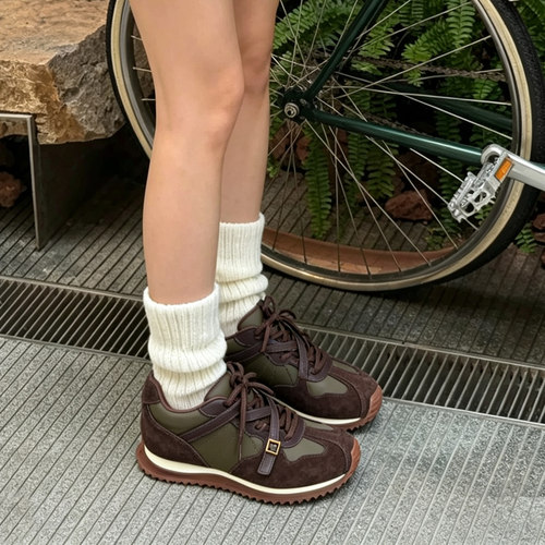 富丽复古厚底德训鞋女拼色百搭