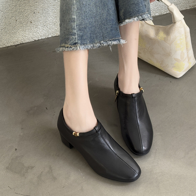 富丽高跟鞋英伦风系带粗跟女单鞋