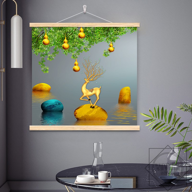 正方形方版鹿画走廊客厅装饰画沙发背景墙挂画餐厅玄关入户门壁画图片