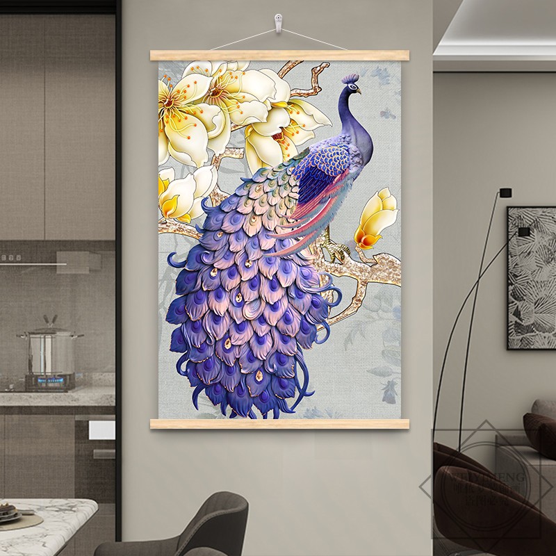 玄关孔雀客厅装饰画北欧麋鹿简约现代沙发背景墙挂画布餐厅墙壁画图片