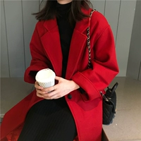 Mùa đông cao cấp màu đỏ retro hai mặt cashmere áo khoác len ấm áp dài hoang dã dài qua đầu gối - Áo len lót đôi áo bò nữ đẹp