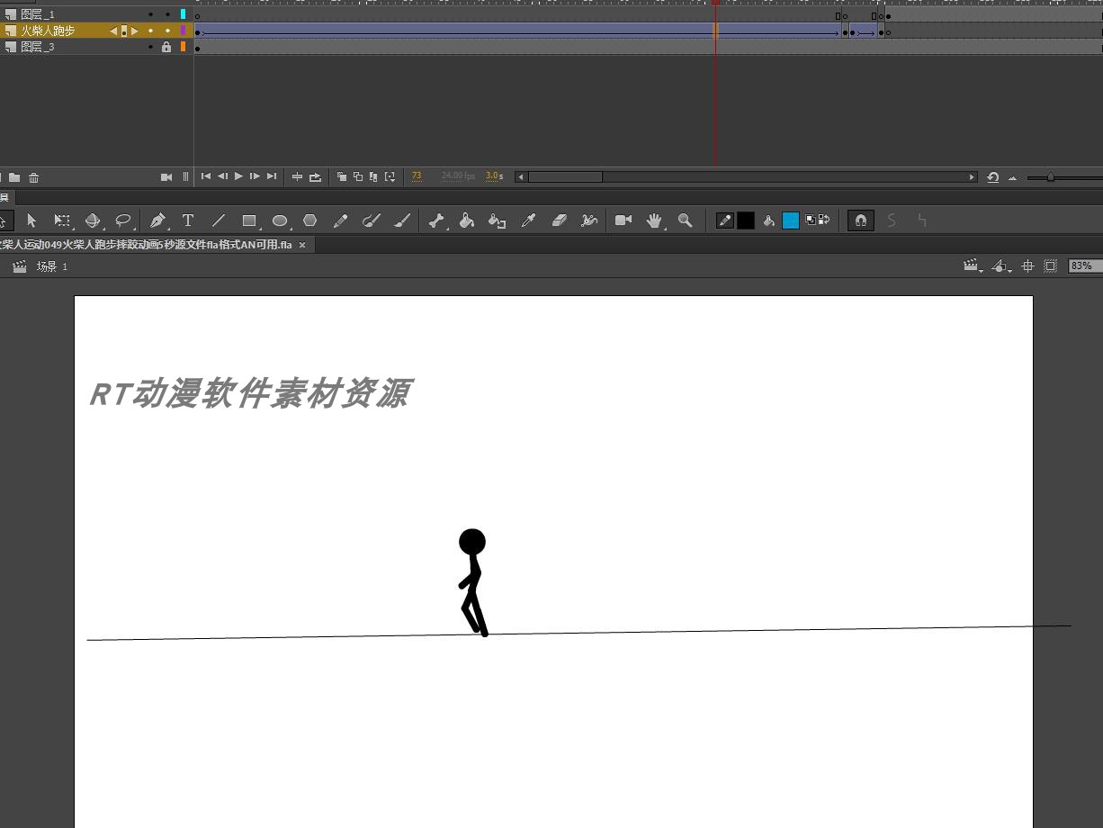 火柴人运动049火柴人跑步摔跤动画5秒源文件fla格式AN可用