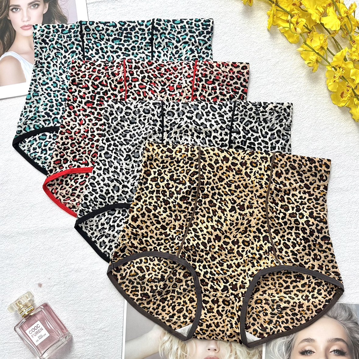 正品爆款豹纹内裤女性感高腰包臀舒适冰丝薄款速干抗菌棉裆短裤头