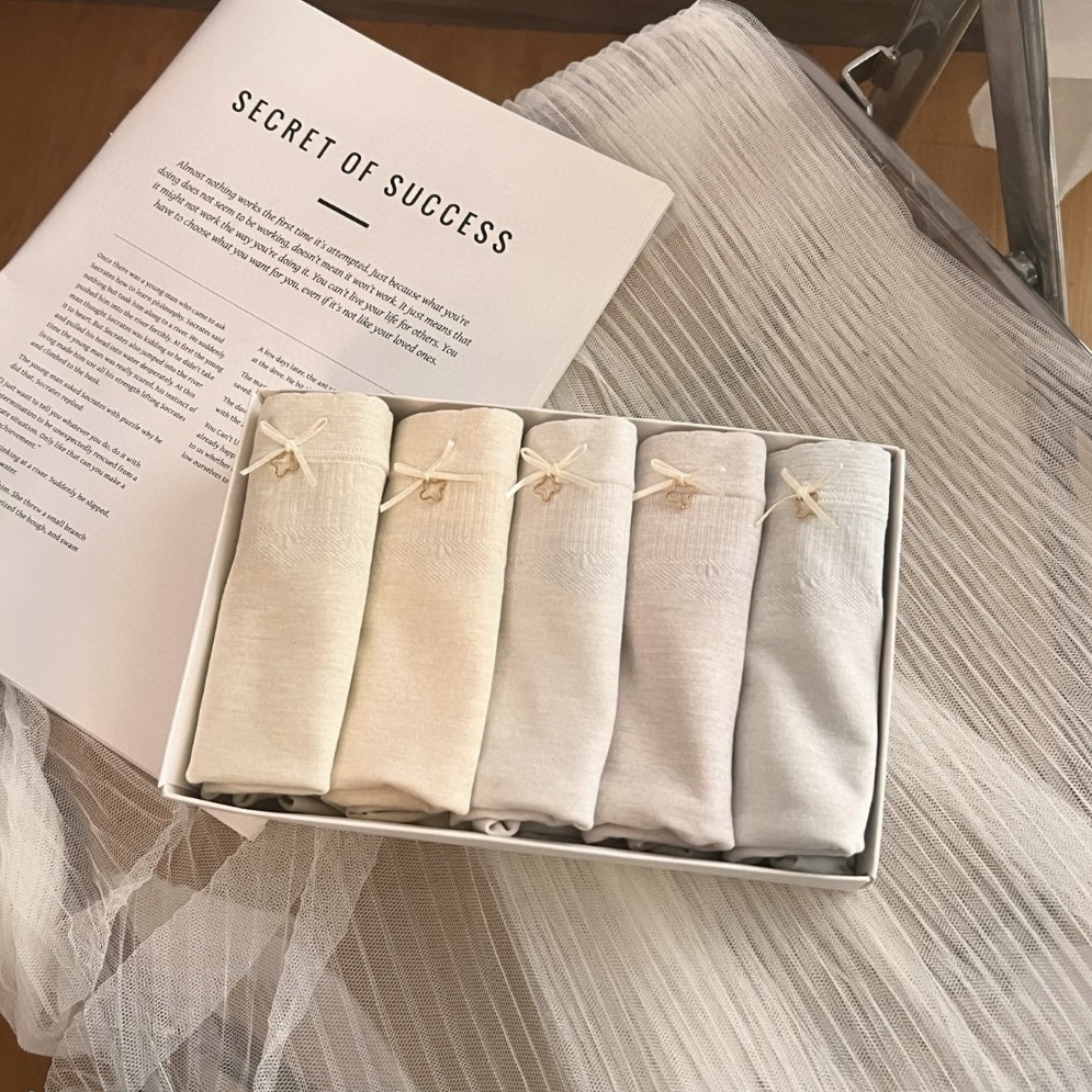 魅丽翘精品5条盒装莫代尔中高腰抗菌纯棉裆包臀大码女三角内裤头