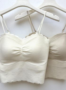 古妃爆款肌理吊带美背防走光抹胸外穿内搭背心打底显瘦带胸垫上衣