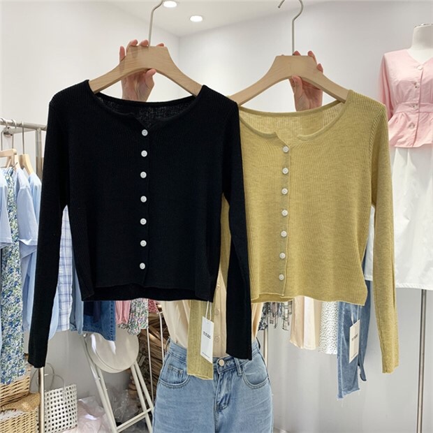 温柔风短款针织开衫女秋季百搭休闲甜美长袖外搭毛衣小外套薄款