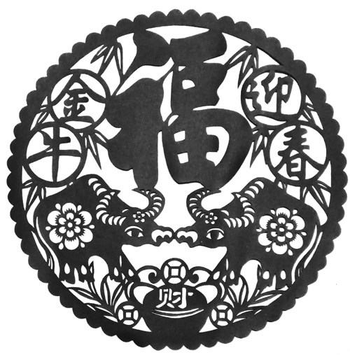 春节手工剪纸牛图案底稿刻纸半成品中国风福字窗花图稿黑白图样