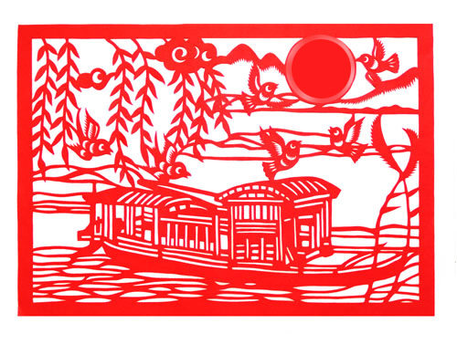 热爱新中国红色精神传承教育红船剪纸镂空窗花纯手工作业成品宣纸