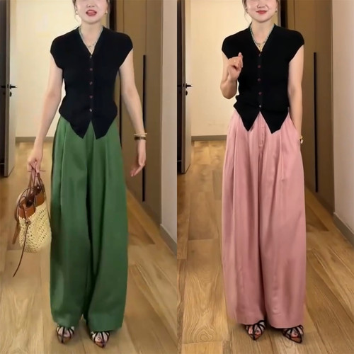 天丝亚麻弯刀裤女2026夏款高腰显瘦垂感直筒麻料高级感休闲阔腿裤