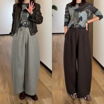 十分阔腿裤女2026冬季款复合加厚保暖高腰显瘦气质时尚百搭休闲裤