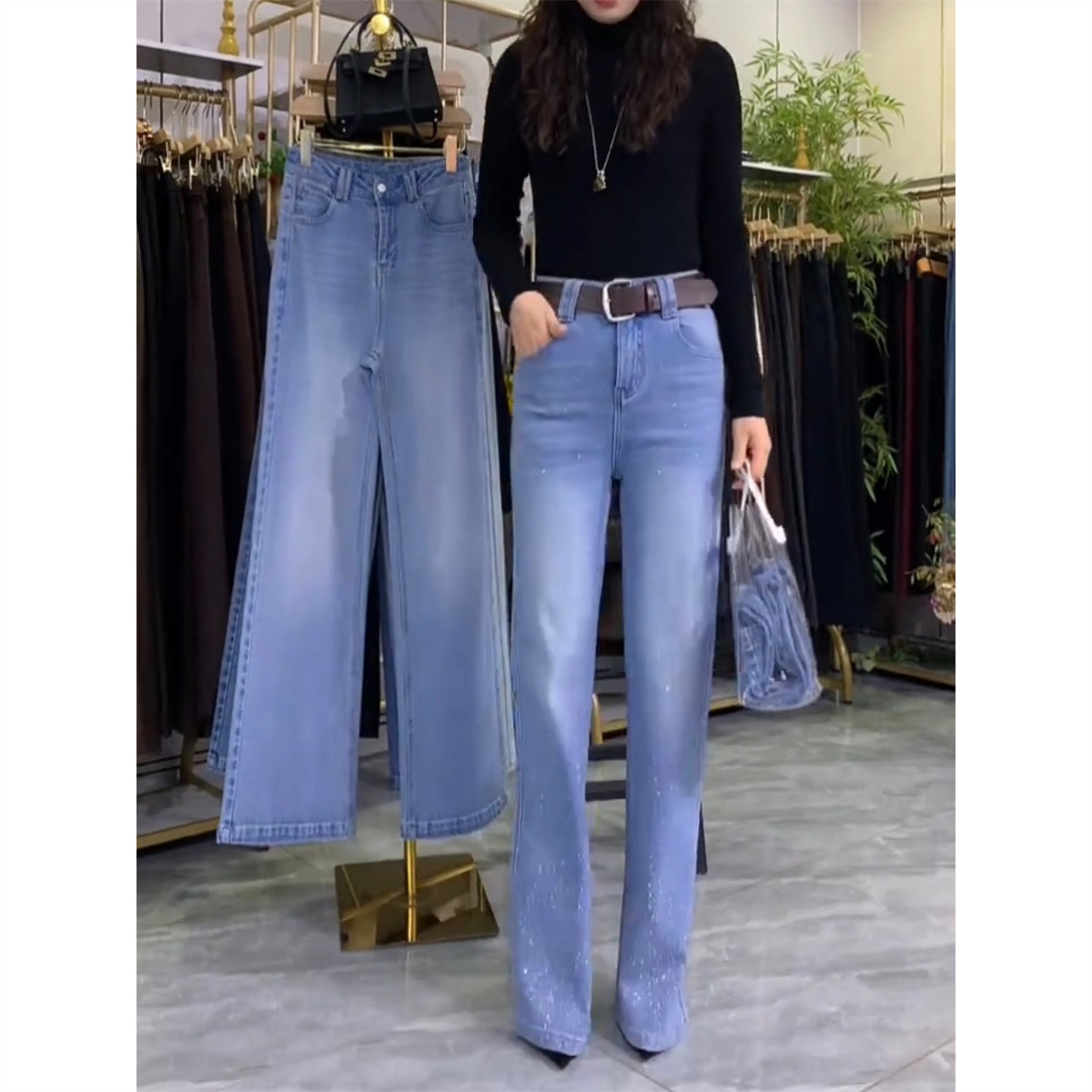 春夏微喇牛仔裤女2026新款宽松显瘦休闲裤舒适满天星喇叭裤长裤子