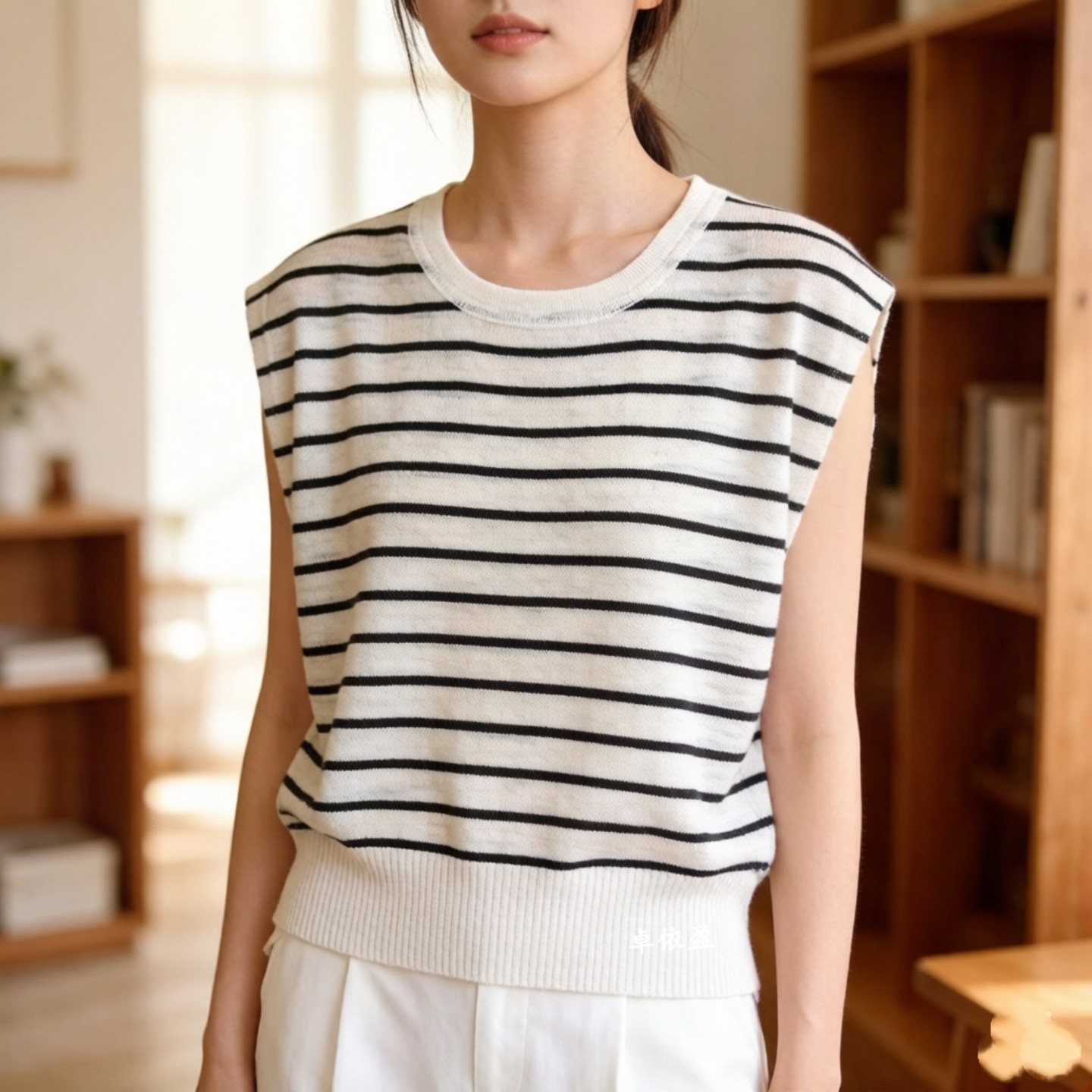 韩系设计感后背绑带针织冰丝减龄显白飞飞袖T恤女2026夏季上衣图片