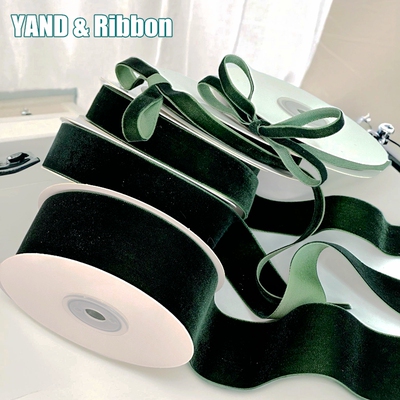 深墨绿单面绒带天鹅绒植绒diy手工包装材料新年圣诞绿丝绒蝴蝶结
