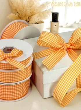 橙色英伦格子缎带手工DIY发饰带鲜花礼品烘焙礼品包装蝴蝶结丝带