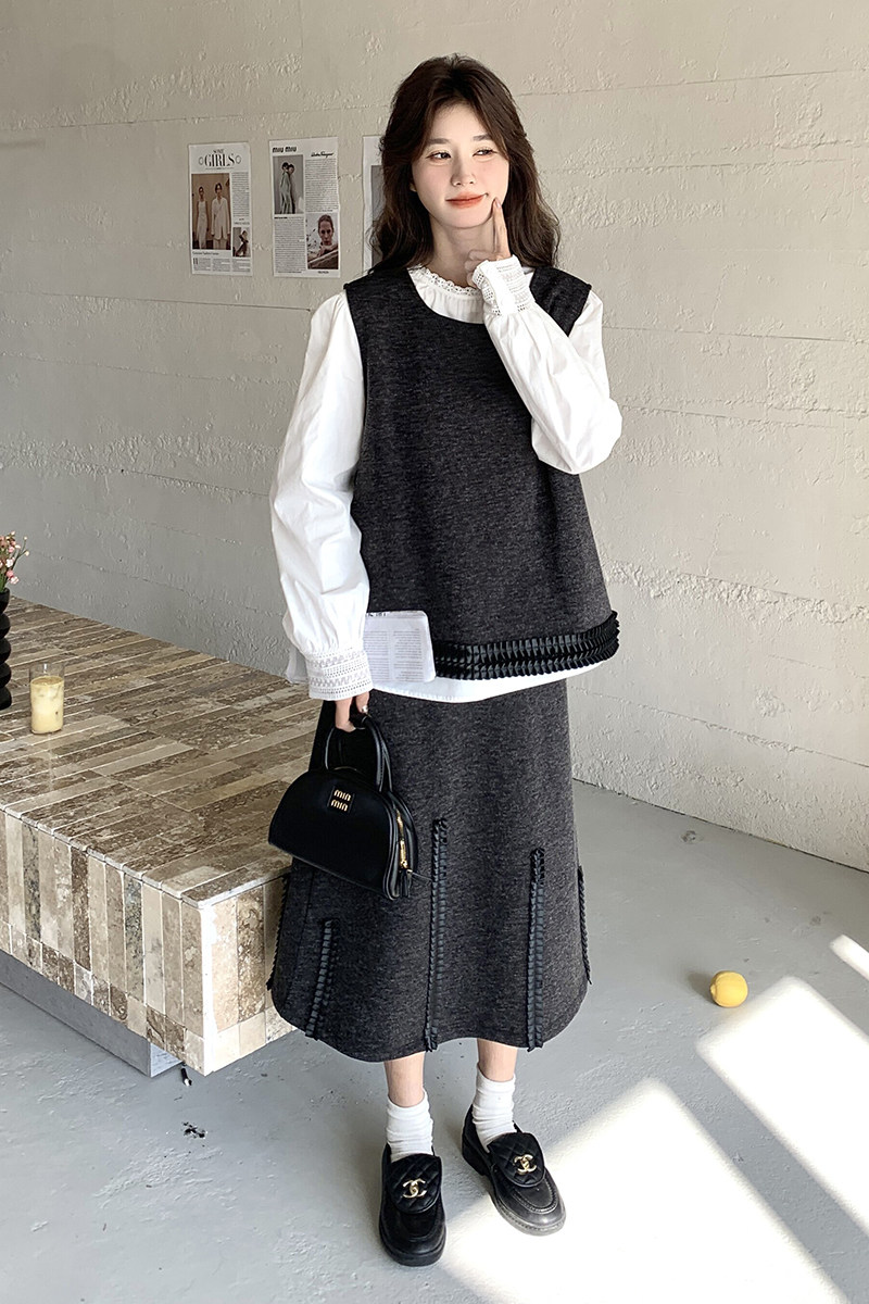 立体拼接套装裙女春秋三件套高级感流行超火ootd韩系超好看氛围感,女装套装/套裙,2C135