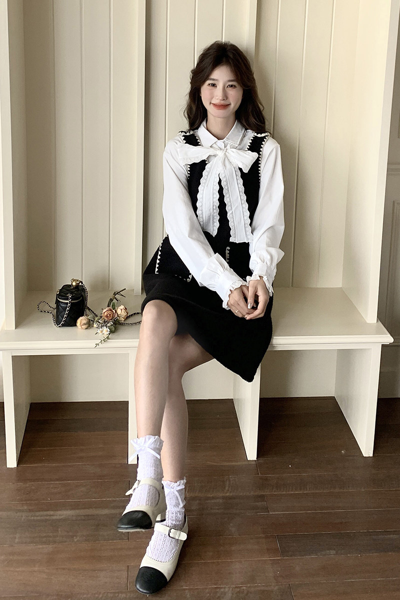 现货:春装新款黑色背带裙＋白衬衫两件套装裙2C135-6870P145K228,女装连衣裙,2C135