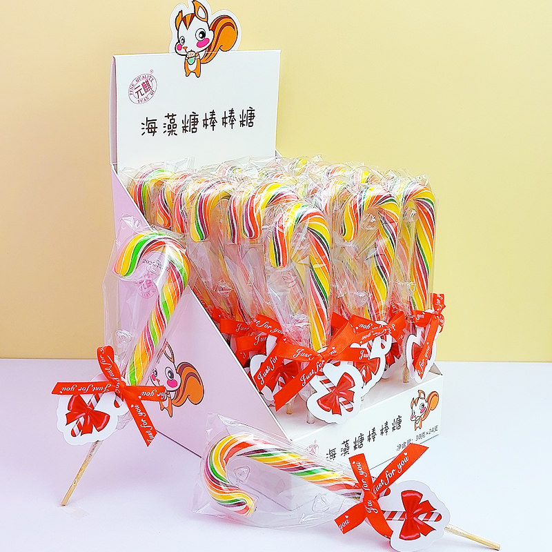 30g拐杖糖七彩棒棒糖爱心蝴蝶结水果味糖果圣诞休闲零食糖果批发