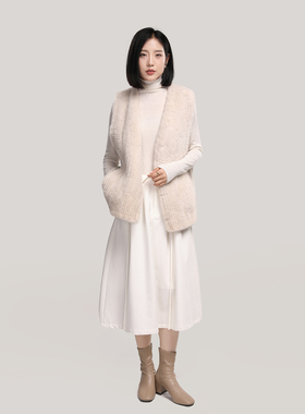 LEI 新款水貂马甲加厚高质量貂编织背心貂毛皮草编织马甲保暖舒适