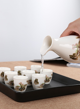 陶瓷酒杯套装白酒杯小酒壶日式9件套仿古分酒壶醒酒具烈酒杯清酒