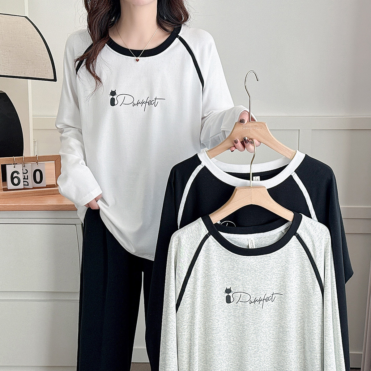 大码女装春季新款胖mm显瘦遮肚宽松长袖T恤女百搭休闲撞色上衣