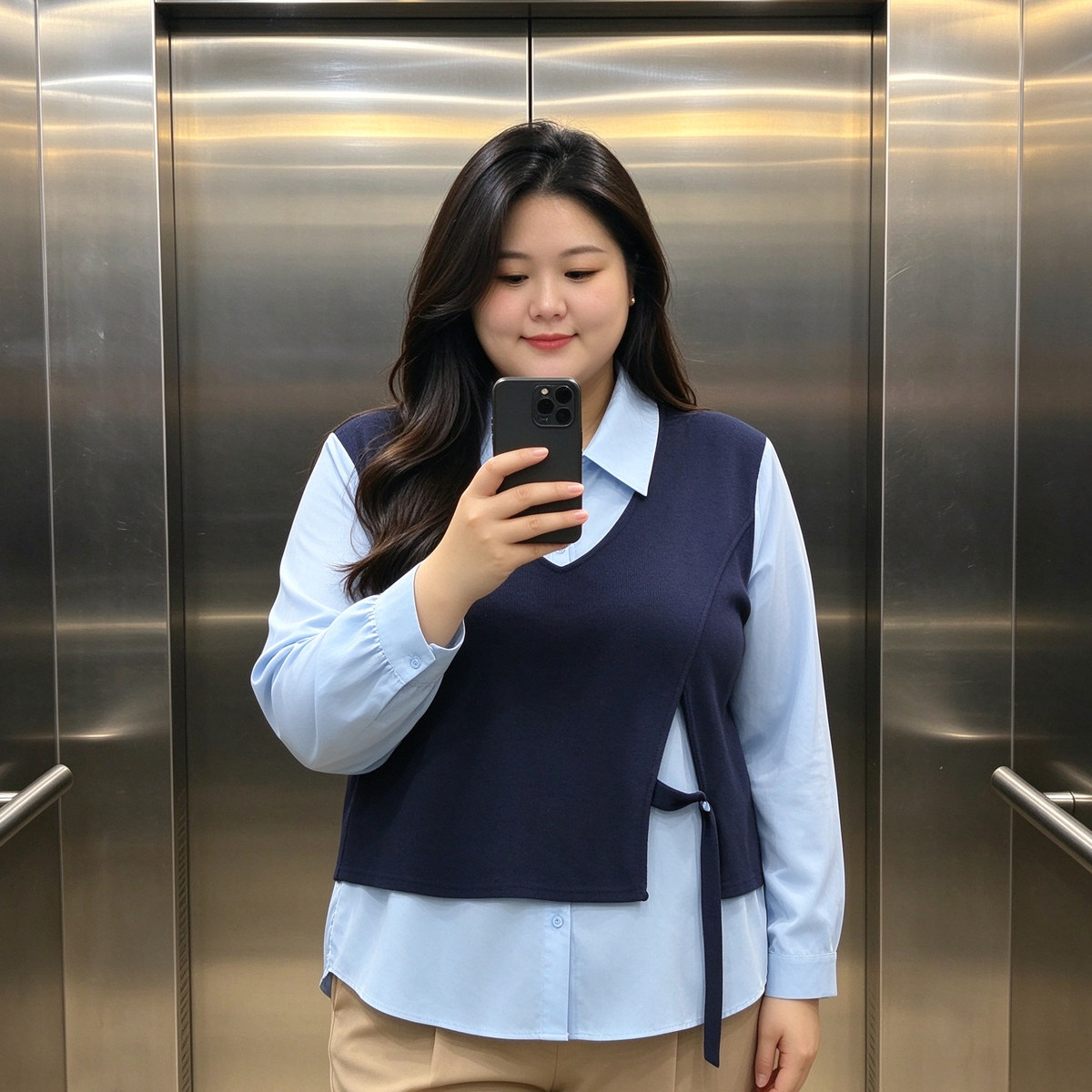 大码女装时尚百搭polo拼接衬衫