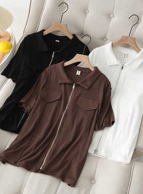 大码女装新款衬衫200斤胖MMmm夏季新款时尚短袖拉显瘦遮肉衬衣