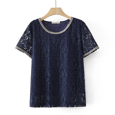 胖MM宽松短袖蕾丝洋气遮肚子上衣