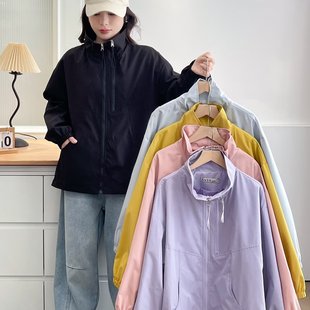 休闲风夏季立领适中INS风外套上衣大码女装时尚宽松清冷冲锋衣