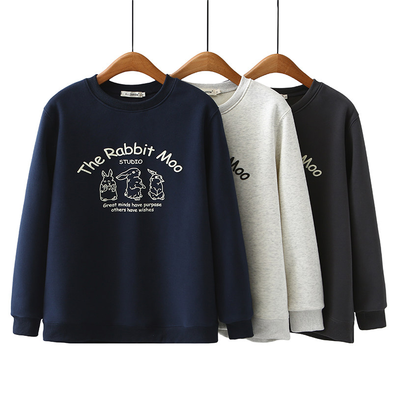 大码女装200斤胖MM加绒卫衣2026春季新款时尚圆领宽松长袖上衣