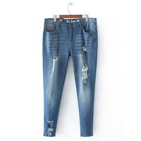 Extra-large size women's jeans, 300 pounds, new Spring and Autumn high-elasticity small straight leg, 200 pounds high-waisted denim trousers thumbnail 6