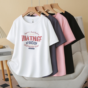 新款 休闲印花百搭圆领短袖 上衣200斤胖MM大码 时尚 T恤 女装 2026夏季