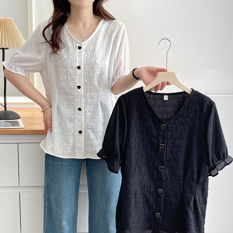 大码女装2025夏季新款时尚短袖衬衫女宽松显瘦百搭胖mm遮肉上衣