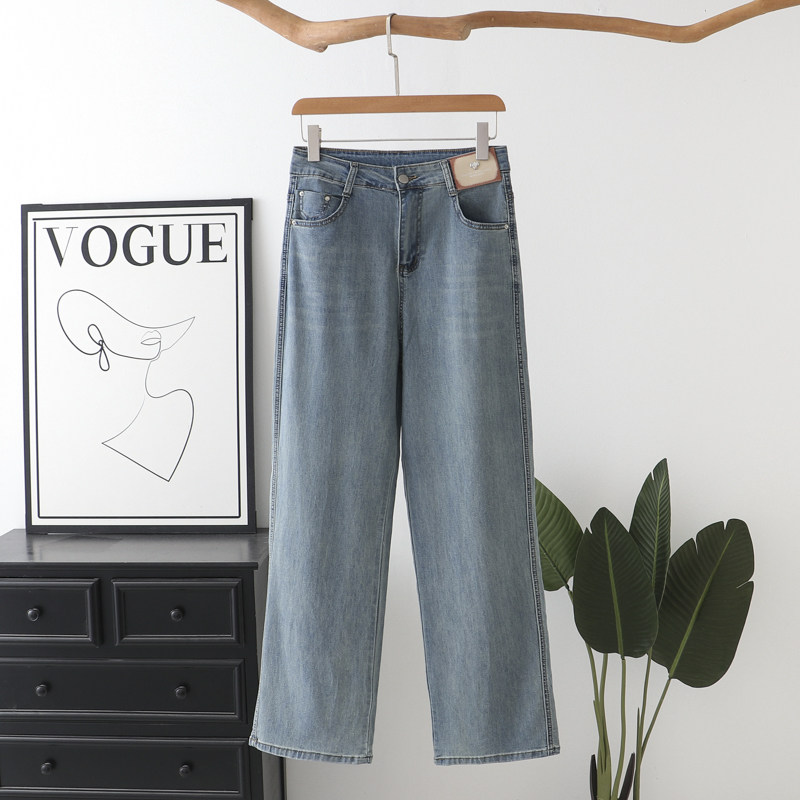 2025夏季新款大码女装胖mm200斤时尚休闲气质高腰显瘦直筒牛仔裤