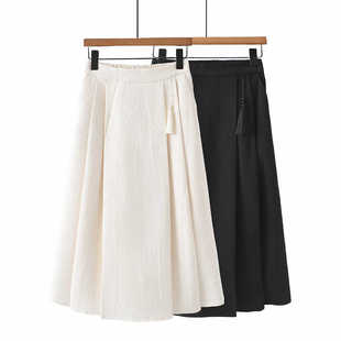 高腰显瘦A字新中式半身裙200斤胖MM大码女装高腰纯色春夏中长裙