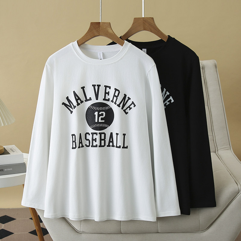 百搭显瘦小众设计感字母圆领长袖