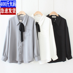 大码乱麻衬衫200斤胖mm夏季新款宽松显瘦长袖百搭休闲衬衣潮