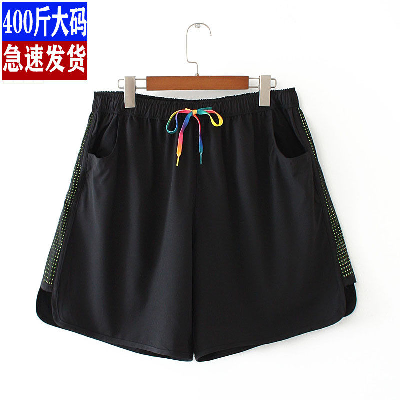 大码防走光运动短裤女宽松薄款瑜伽裤健身裤松紧腰热裤速干跑步裤