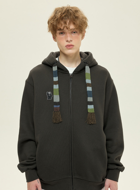 SAMESAME23AW重磅流苏抽绳连帽卫衣保暖加厚休闲刺绣标拉链外套