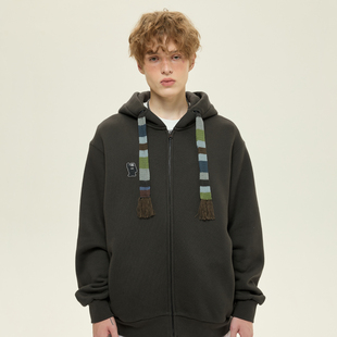 SAMESAME23AW重磅流苏抽绳连帽卫衣保暖加厚休闲刺绣标拉链外套