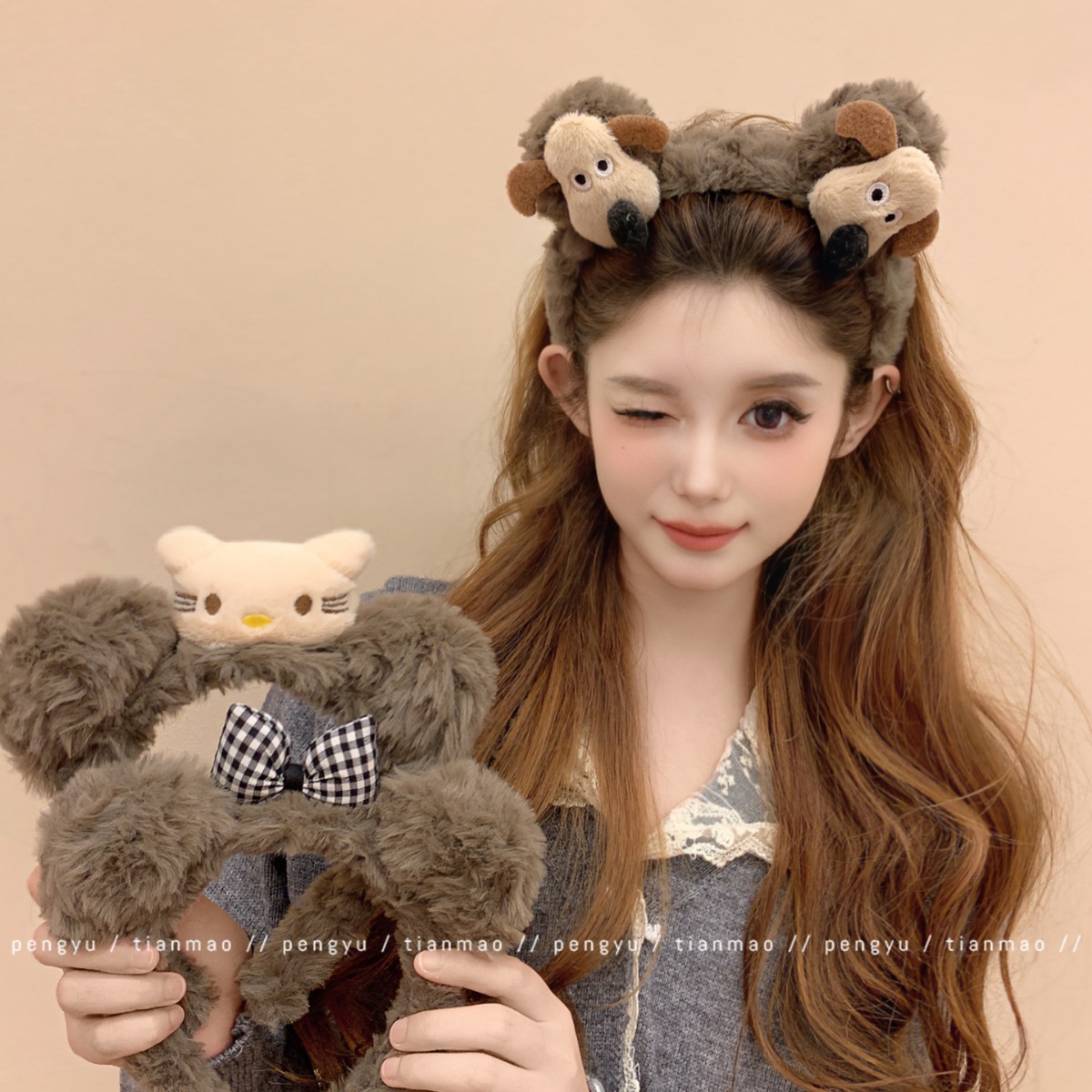 韩系可爱卡通毛绒发箍女2025新款高级感甜美心氛围感百搭头箍