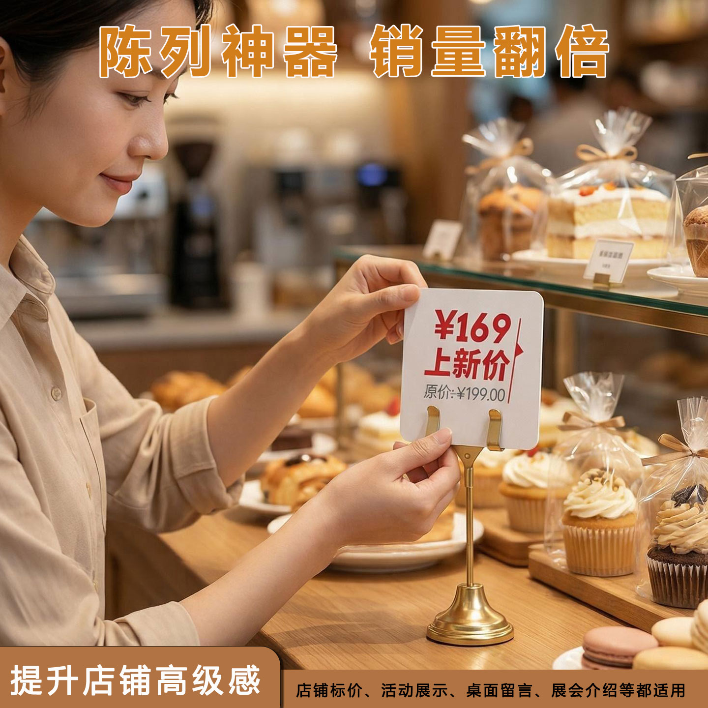 金色立式便条夹店铺标价签展示图片