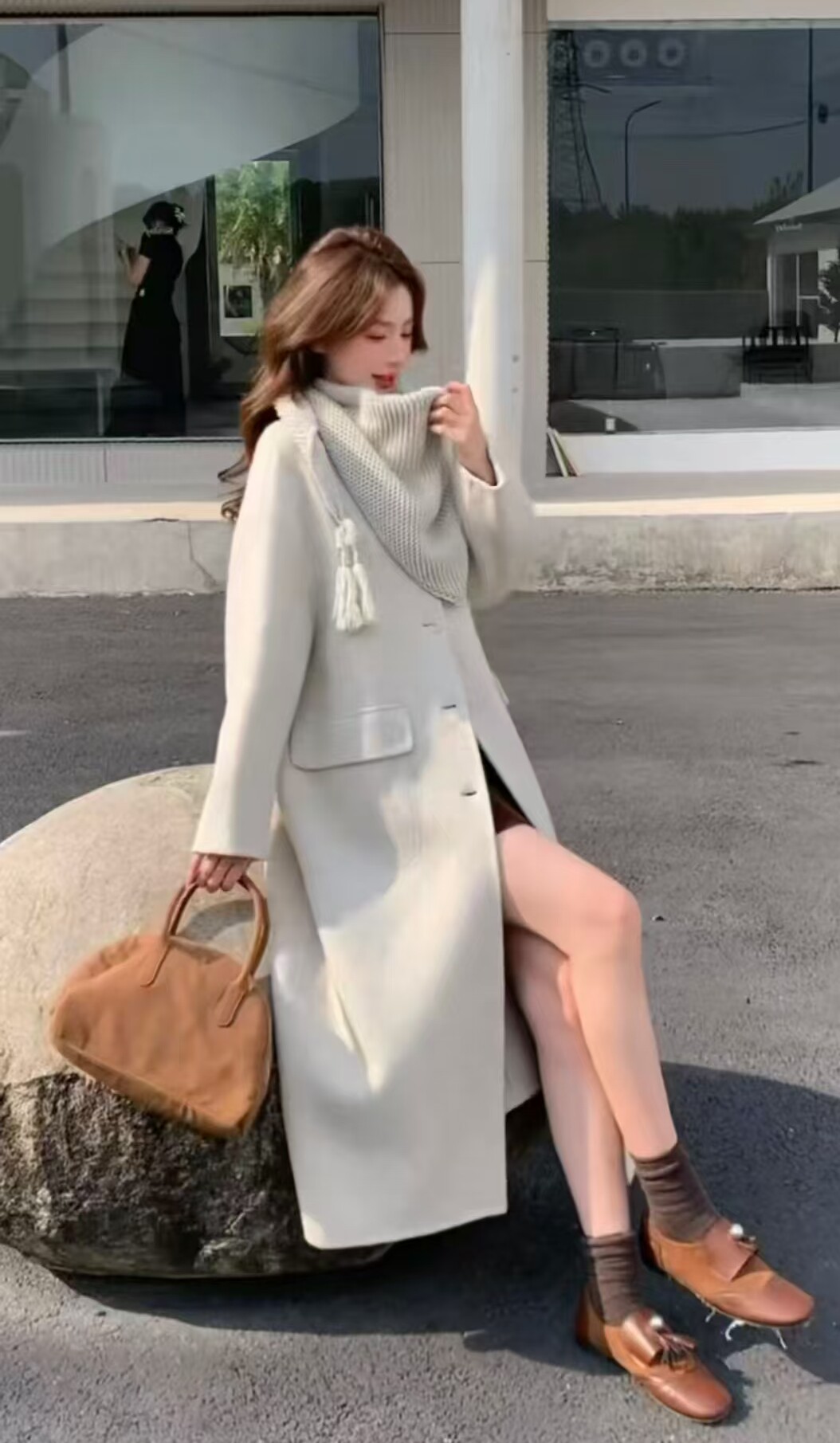 韩国站欧货冬季新款双面羊绒呢羊毛中长款大衣女韩版气质洋气外套