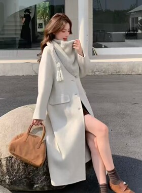 韩国站欧货冬季新款双面羊绒呢羊毛中长款大衣女韩版气质洋气外套