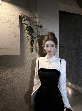 JOEY 跋扈小恶女 娃娃领衬衫女丝绒冬天配大衣的裙子露背连衣裙