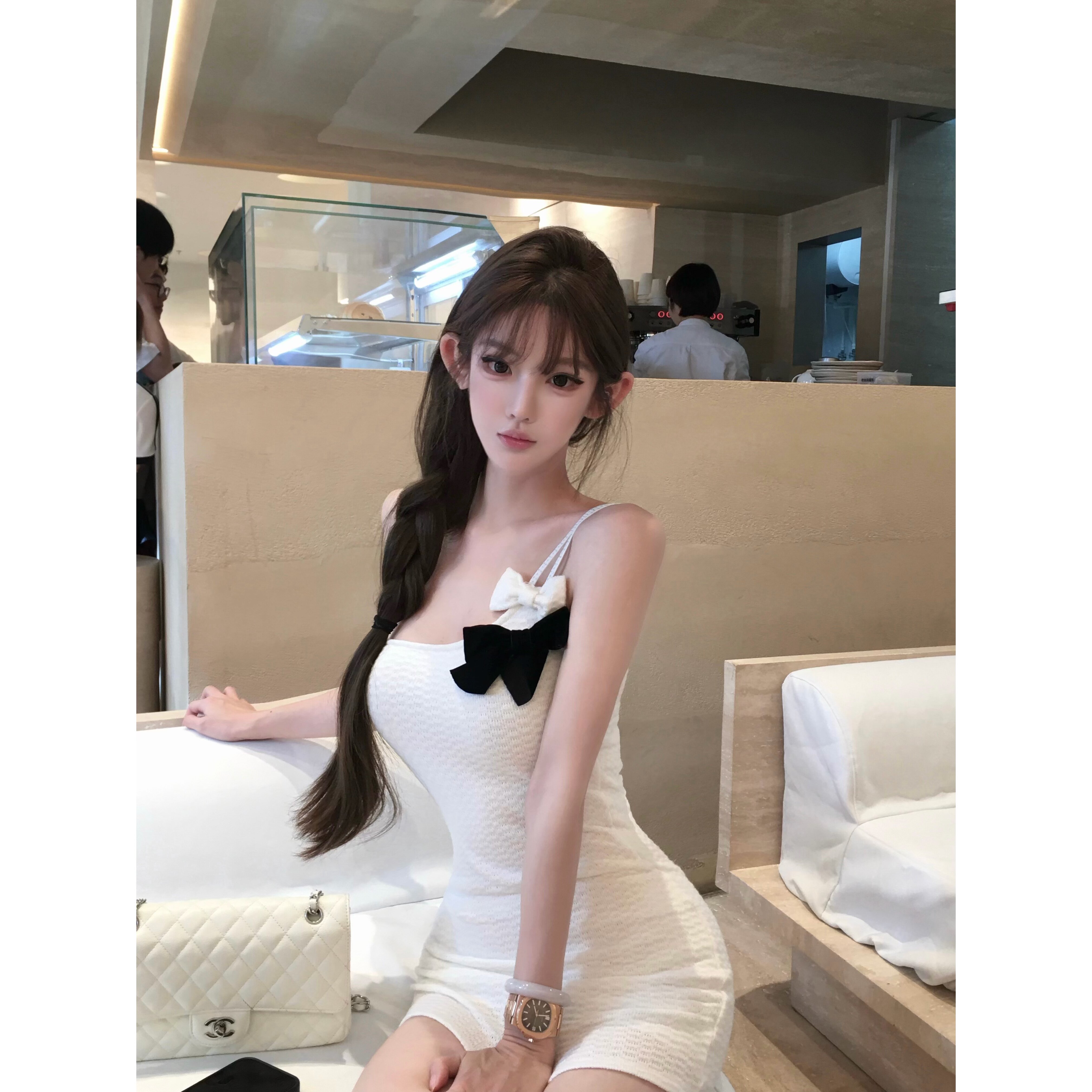 JOEY原创撞色蝴蝶结吊带连衣裙图片