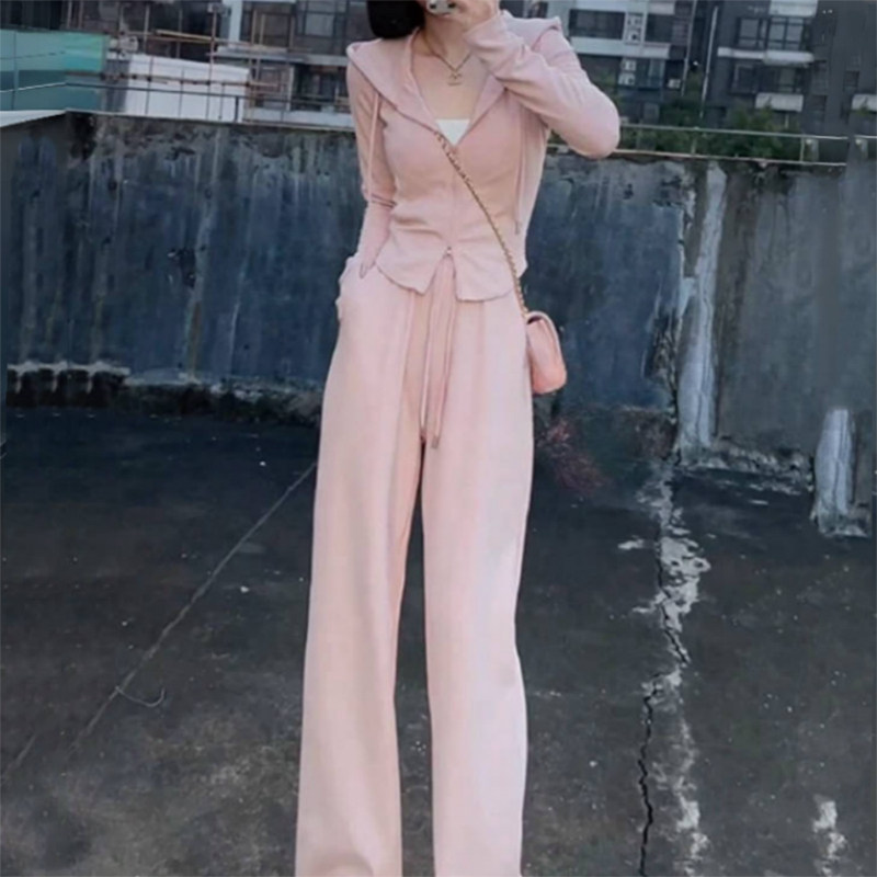 小个子穿搭运动休闲套装女2025春秋新款爆款连帽卫衣阔腿裤两件套