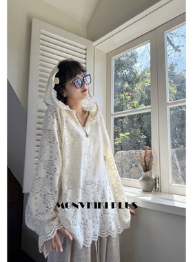 魔女MoNvKiKiPlus“起风了“大码微胖毛感蕾丝花连帽上衣T恤#1766
